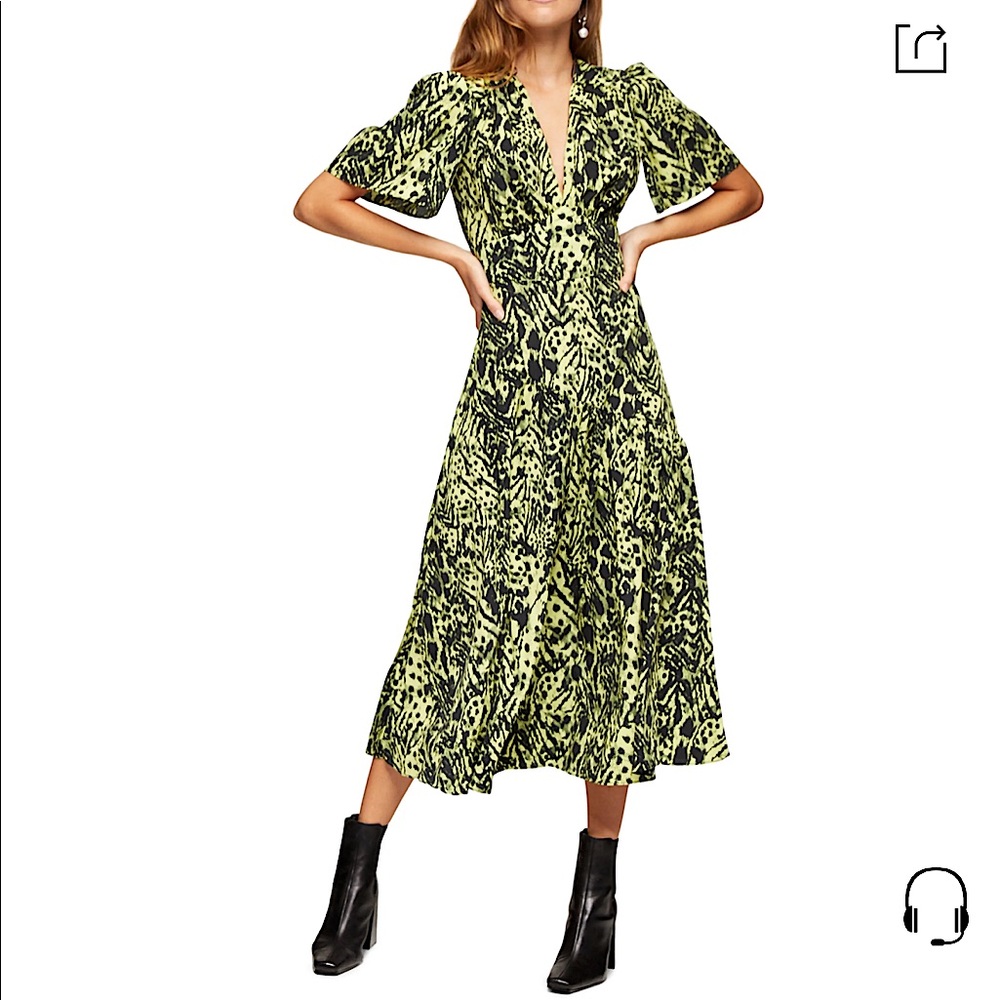 TOPSHOP Animal Print Angel Sleeve Midi Dress, Size 2